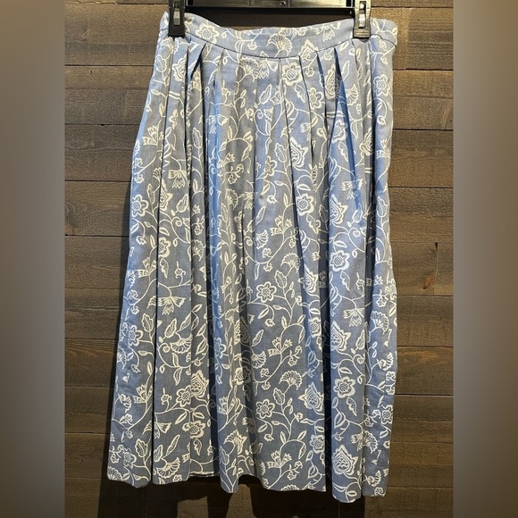 Handmade Dresses & Skirts - Vintage handmade tea length midi skirt. Denim blue and floral color way a-line